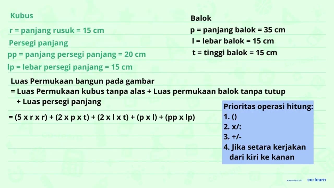 Luas permukaan bangun pada gambar berikut adalah ....