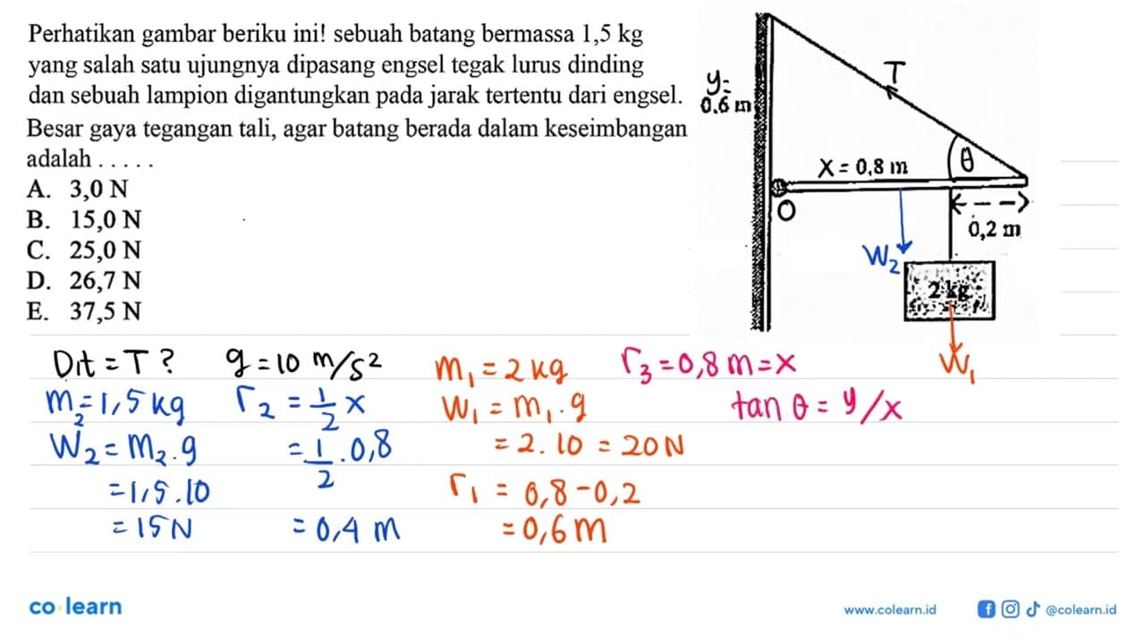 Perhatikan gambar berikut ini! sebuah batang bermassa 1,5