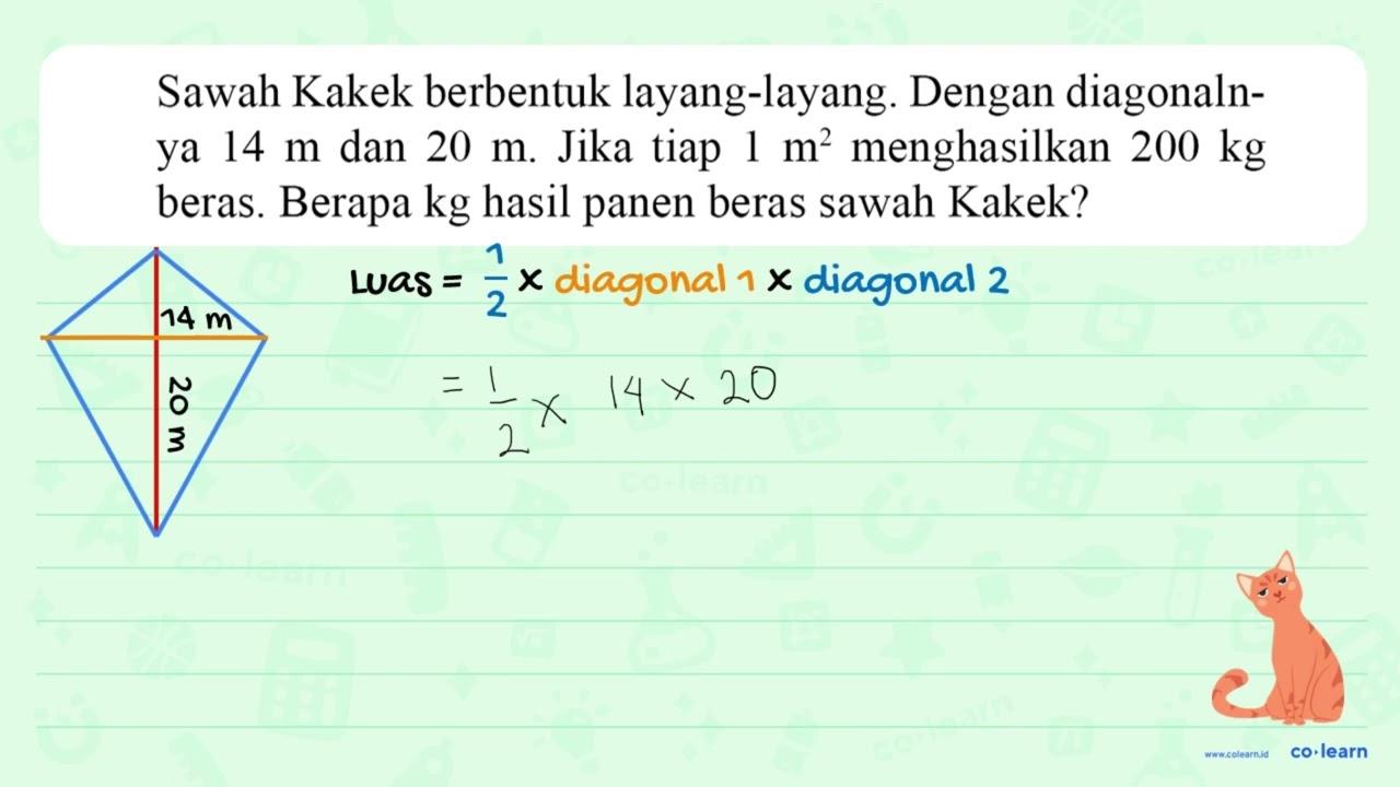 Sawah Kakek berbentuk layang-layang: Dengan diagonaln- ya