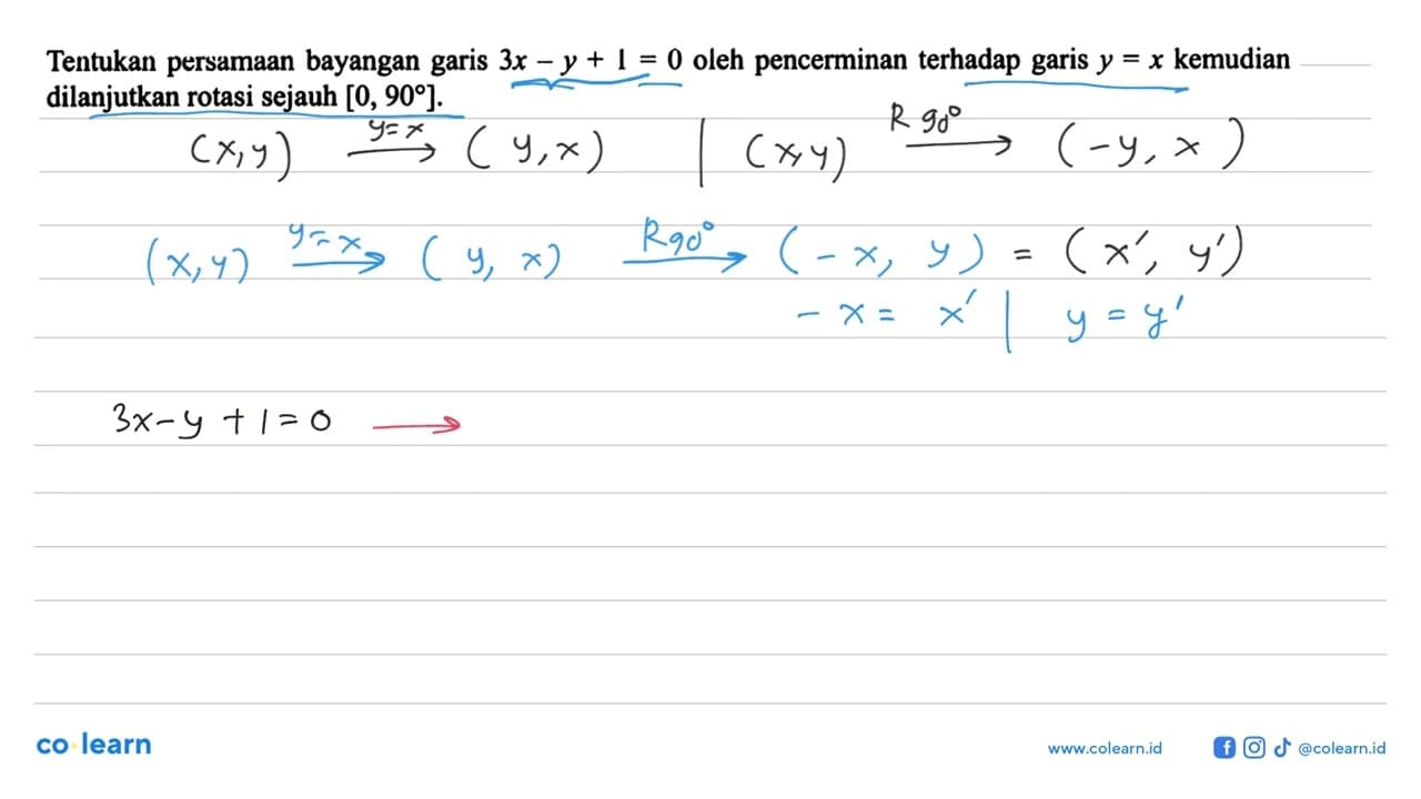 Tentukan persamaan bayangan garis 3x - y + 1 = 0 oleh