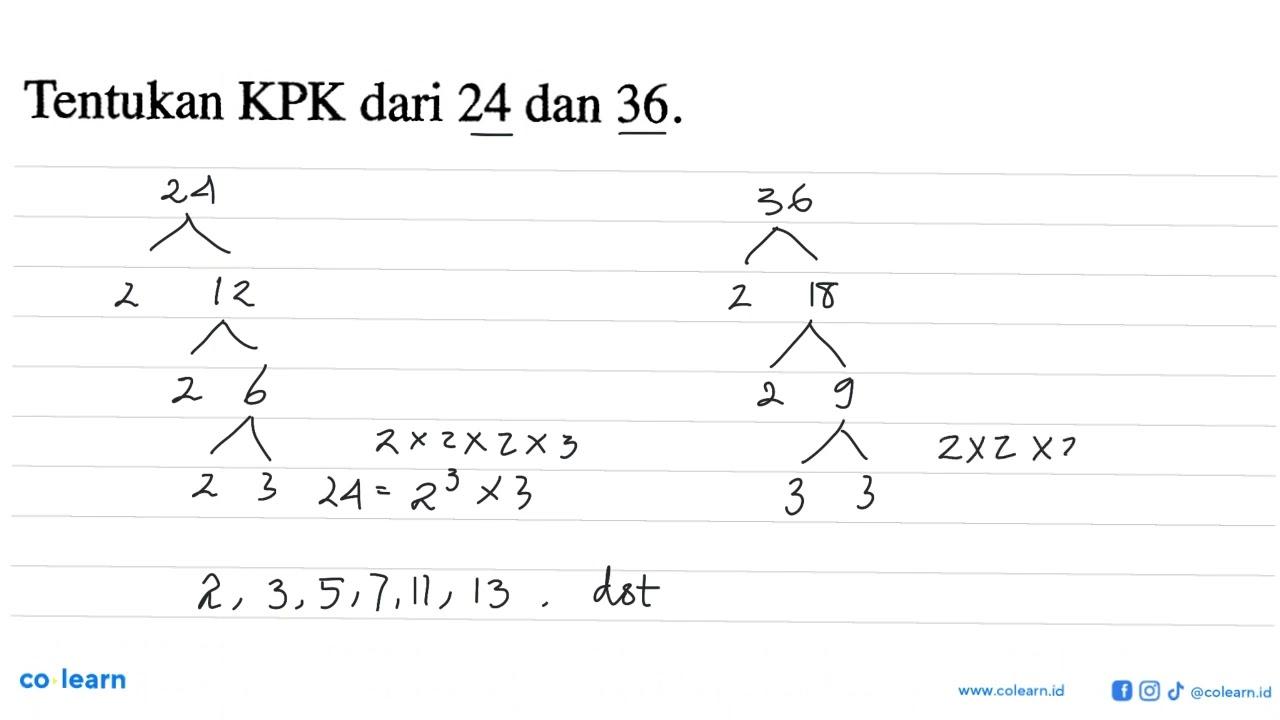 Tentukan KPK dari 24 dan 36.