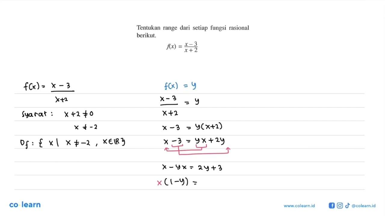 Tentukan range dari fungsi rasional berikut.