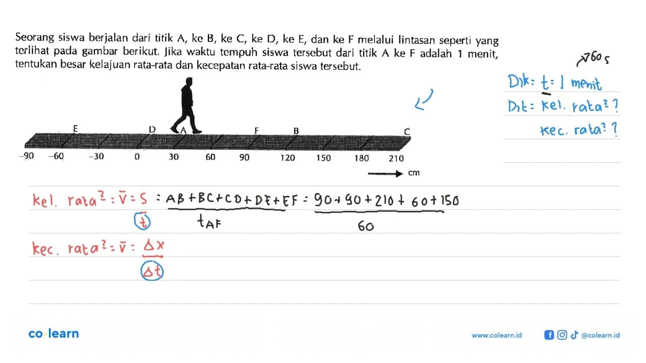 Seorang siswa berjalan dari titik ^, ke B, ke C, ke D; ke