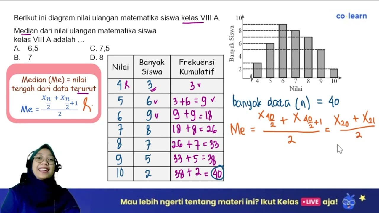 Berikutini diagram nilai ulangan matematika siswa kelas