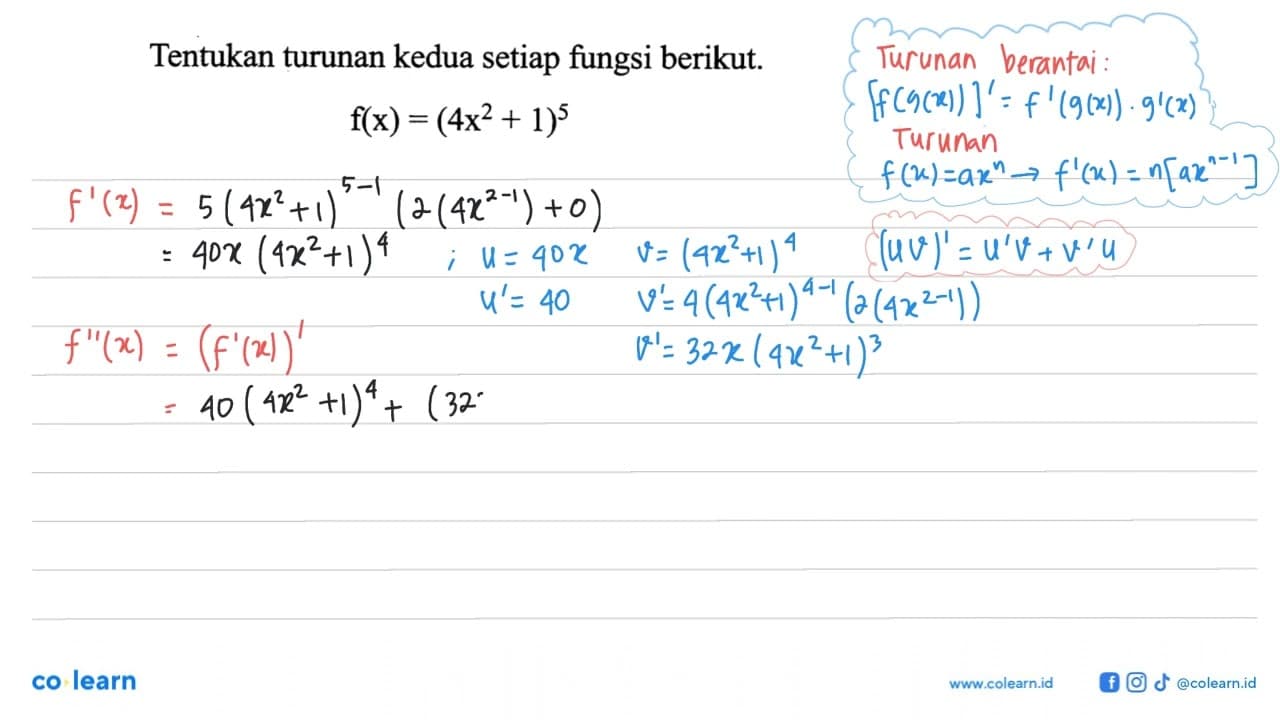 Tentukan turunan kedua setiap fungsi