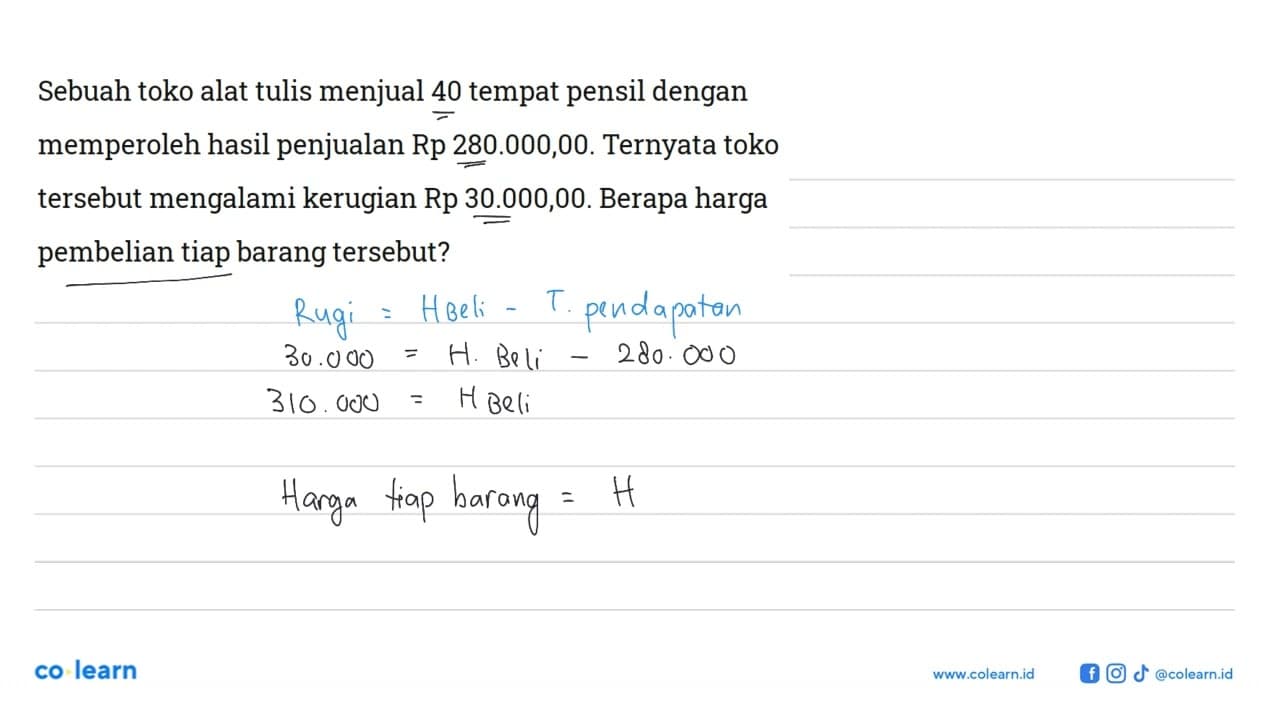 Sebuah toko alat tulis menjual 40 tempat pensil dengan