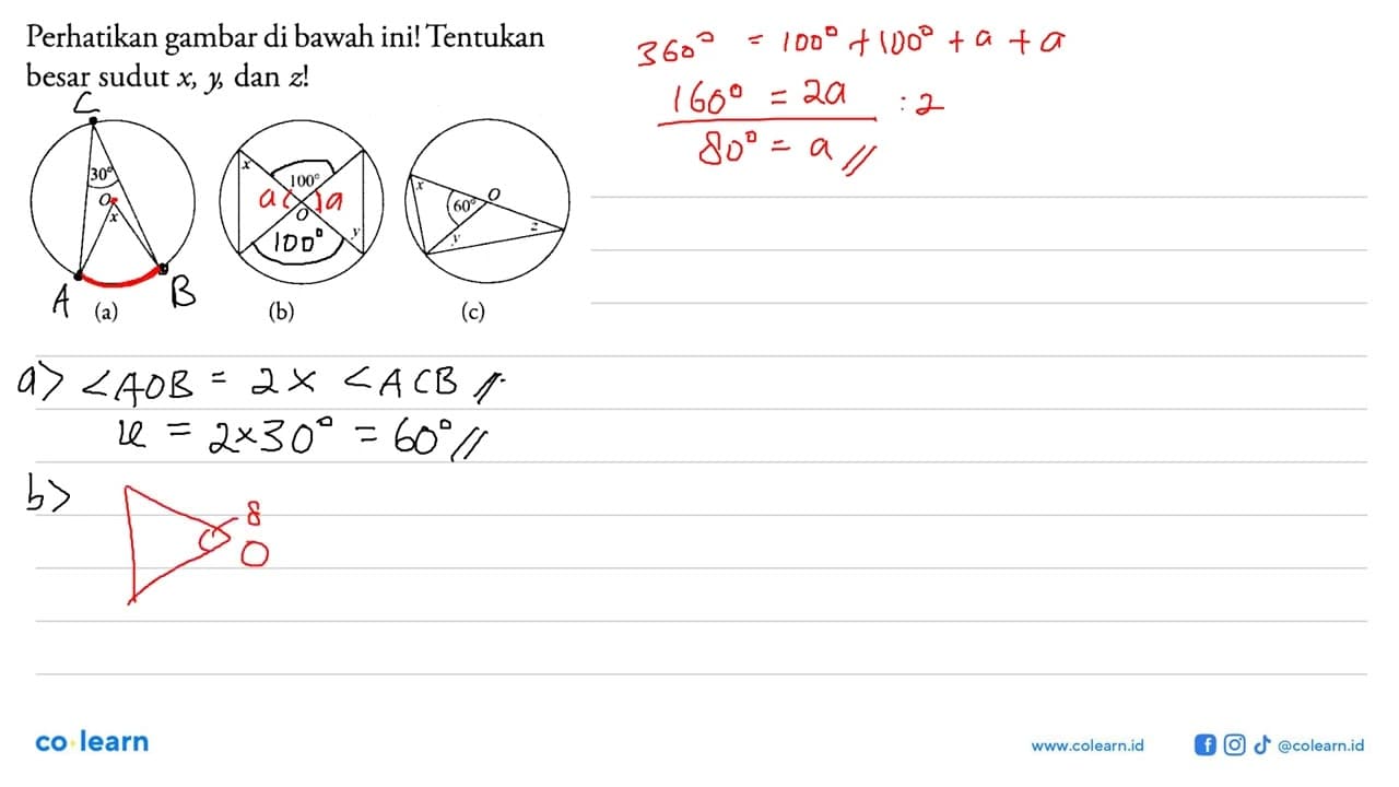 Perhatikan gambar di bawah ini! Tentukan besar sudut x, y,