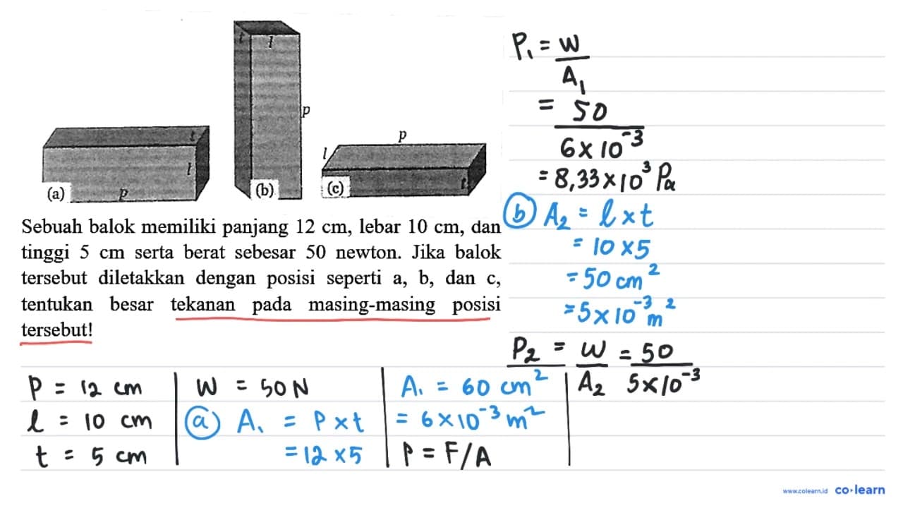 Sebuah balok memiliki panjang 12 cm , lebar 10 cm , dan