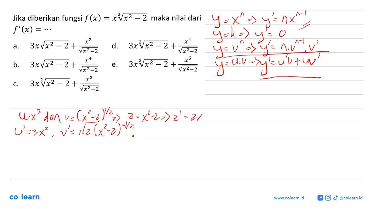 Jika diberikan fungsi f(x)=x(x^2-2)^(1/3) maka nilai dari