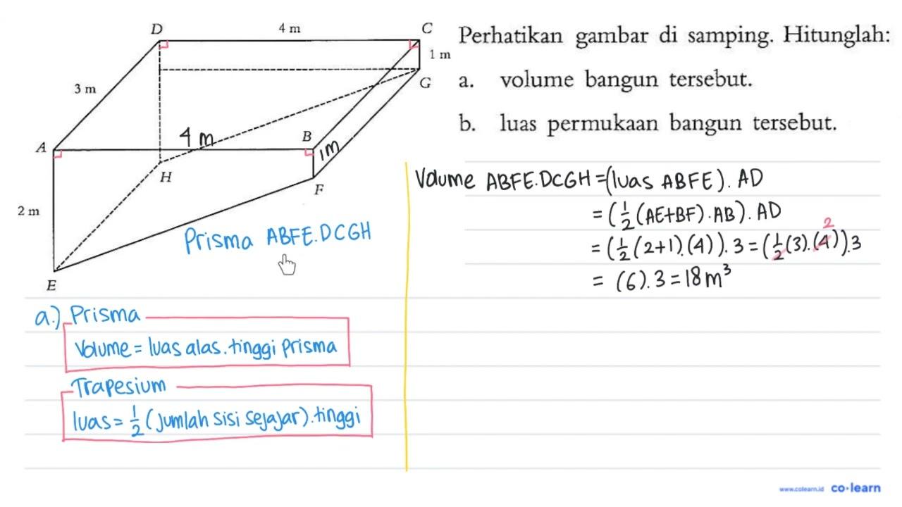 Perhatikan gambar di samping. D C 4 cm G 1 m A 3m N H G E