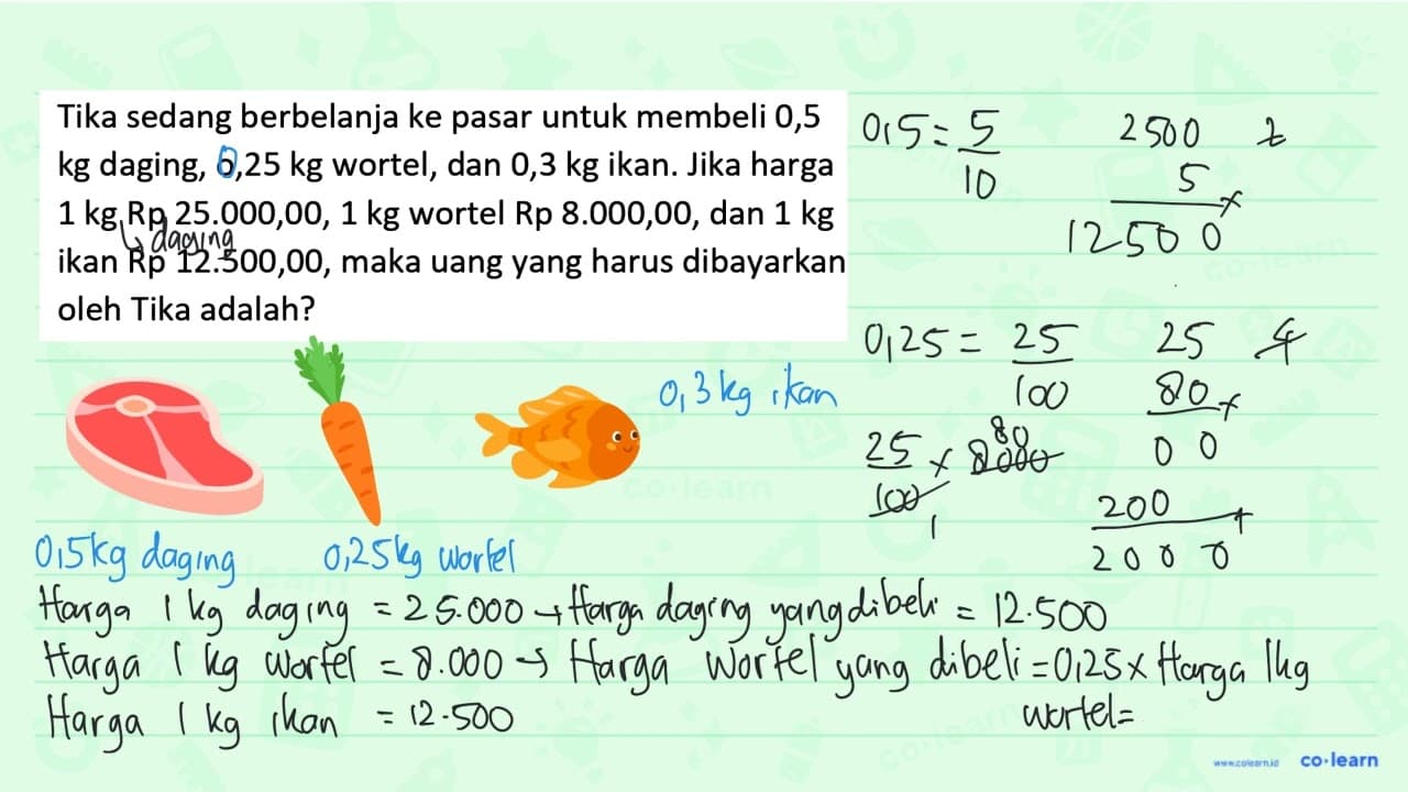 Tika sedang berbelanja ke pasar untuk membeli 0,5 kg