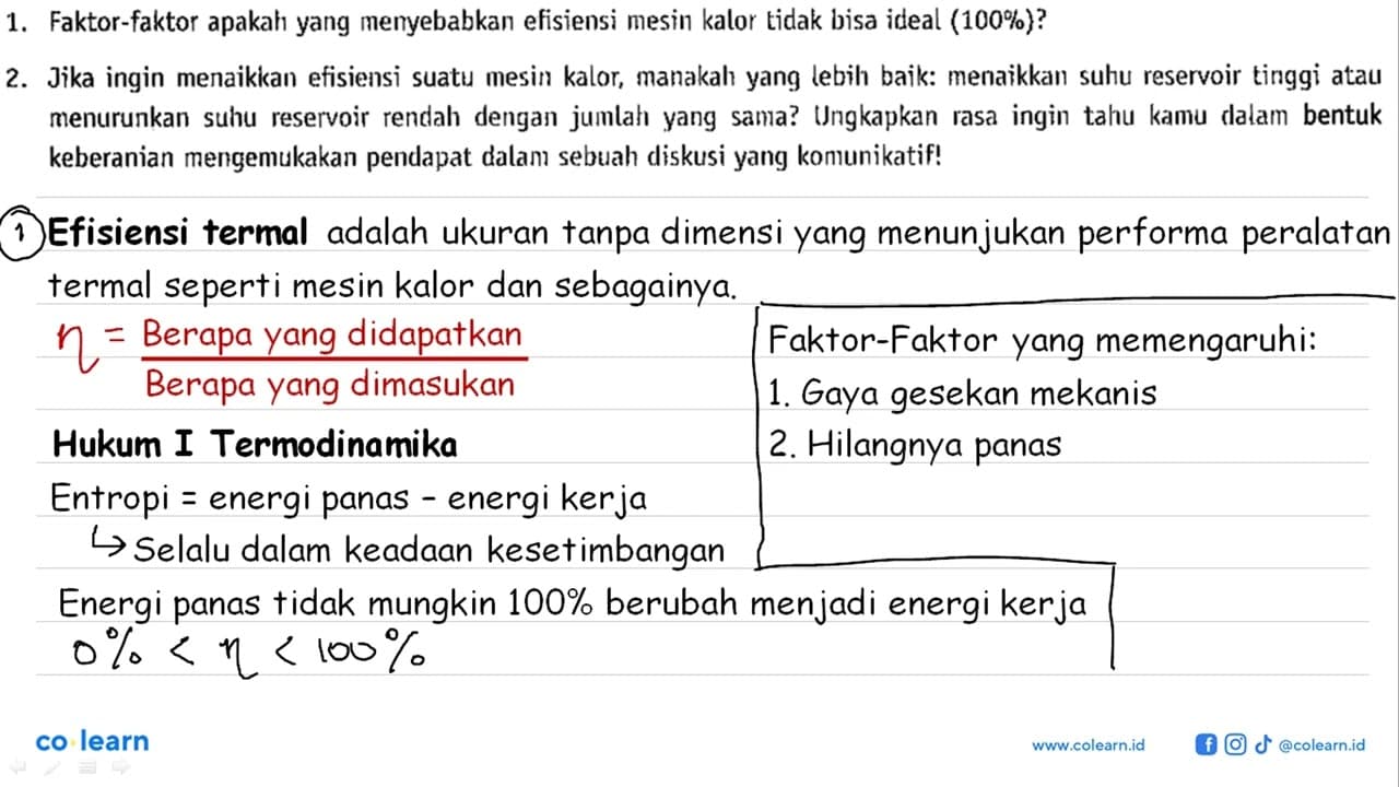 1. Faktor-faktor apakah yang menyebabkan efisiensi mesin