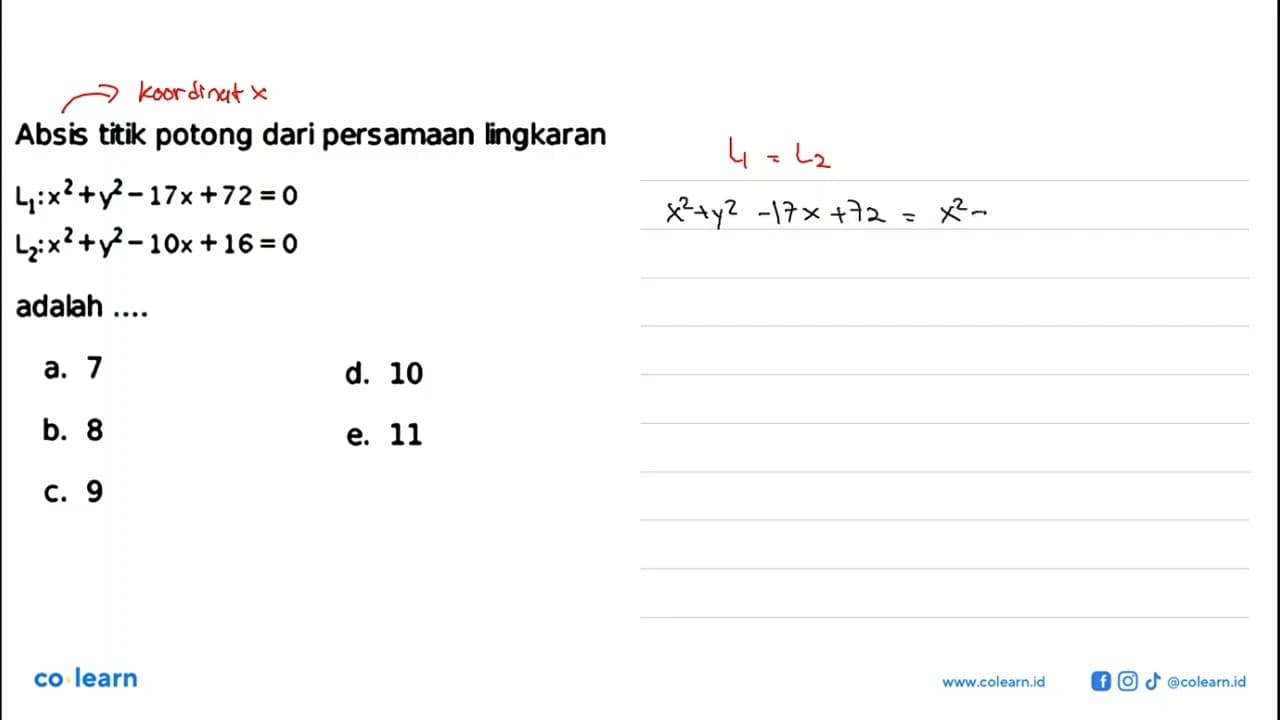 Absis titik potong dari persamaan lingkaran L1: