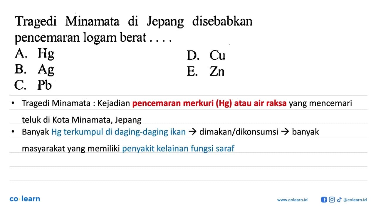 Tragedi Minamata di Jepang disebabkan pencemaran logam