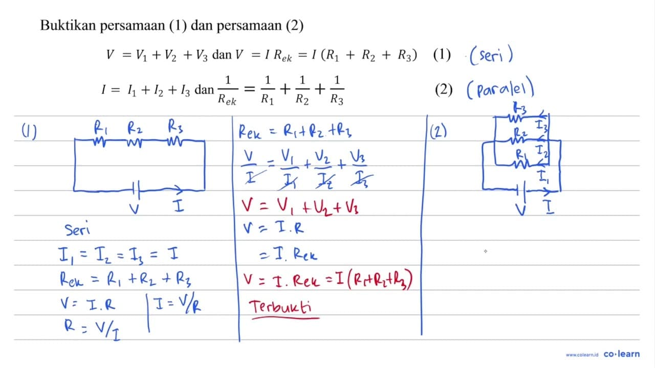 Buktikan persamaan (1) dan persamaan (2) V = V1 + V2 + V3