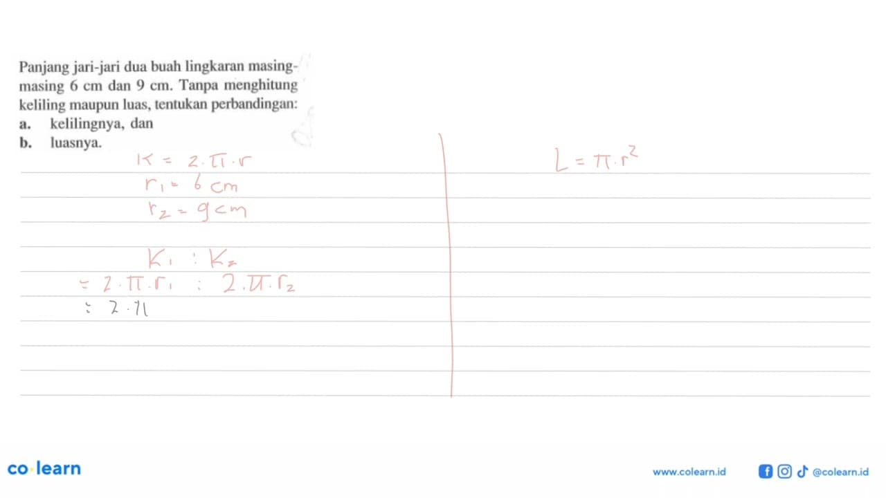 Panjang jari-jari dua buah lingkaran masing-masing 6 cm dan