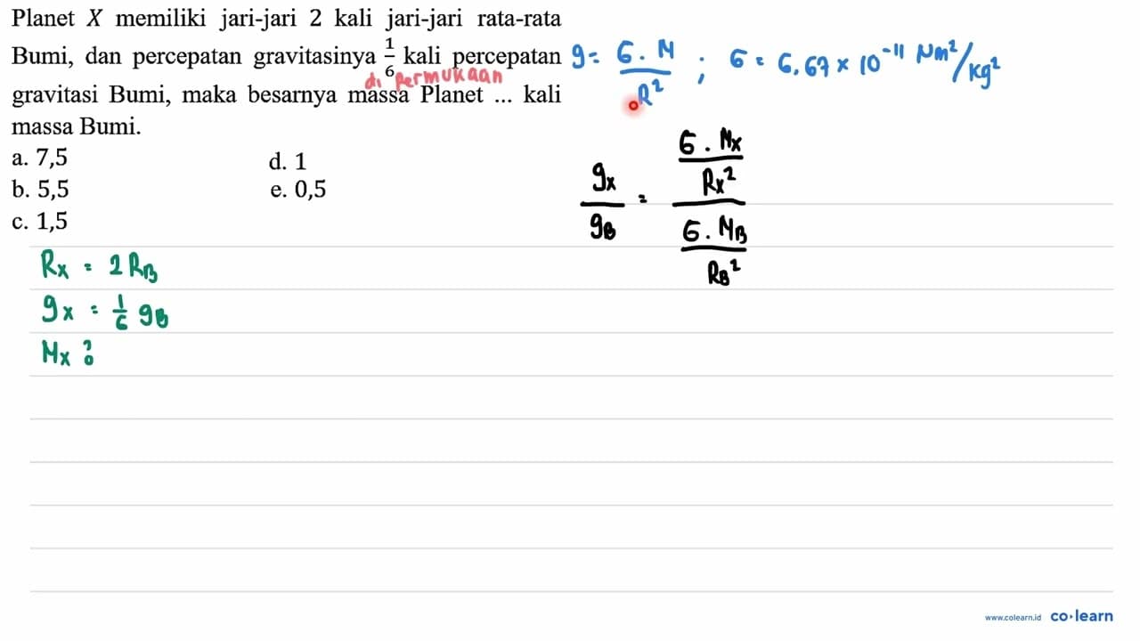 Planet X memiliki jari-jari 2 kali jari-jari rata-rata