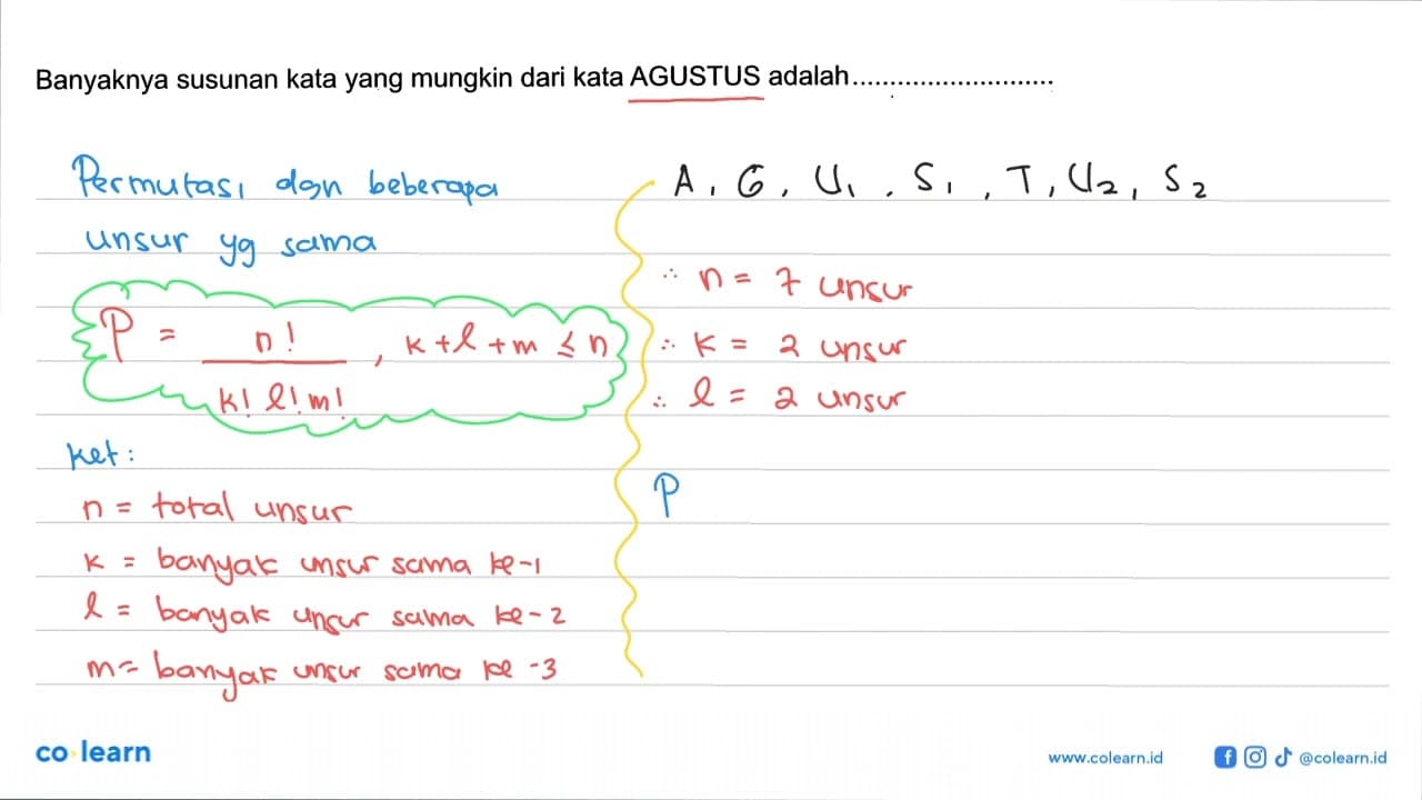 Banyaknya susunan kata yang mungkin dari kata AGUSTUS