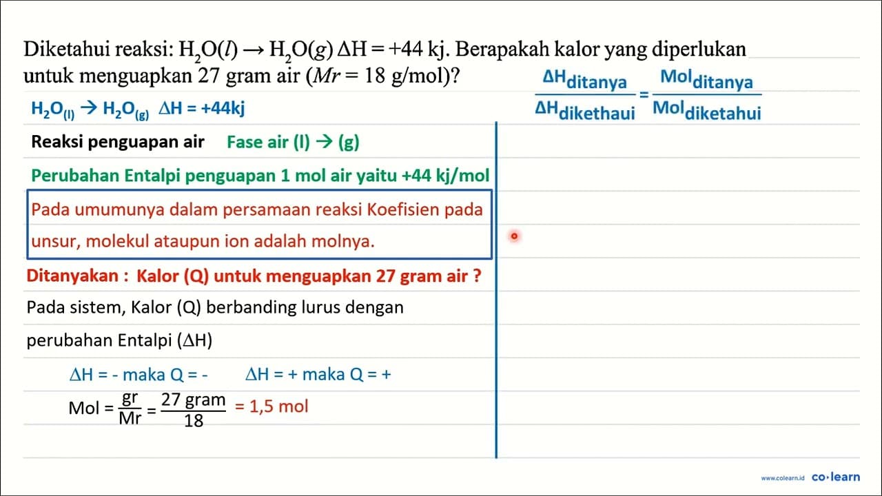 Diketahui reaksi: H_(2) O(l) -> H_(2) O(g) Delta H=+44 kj .