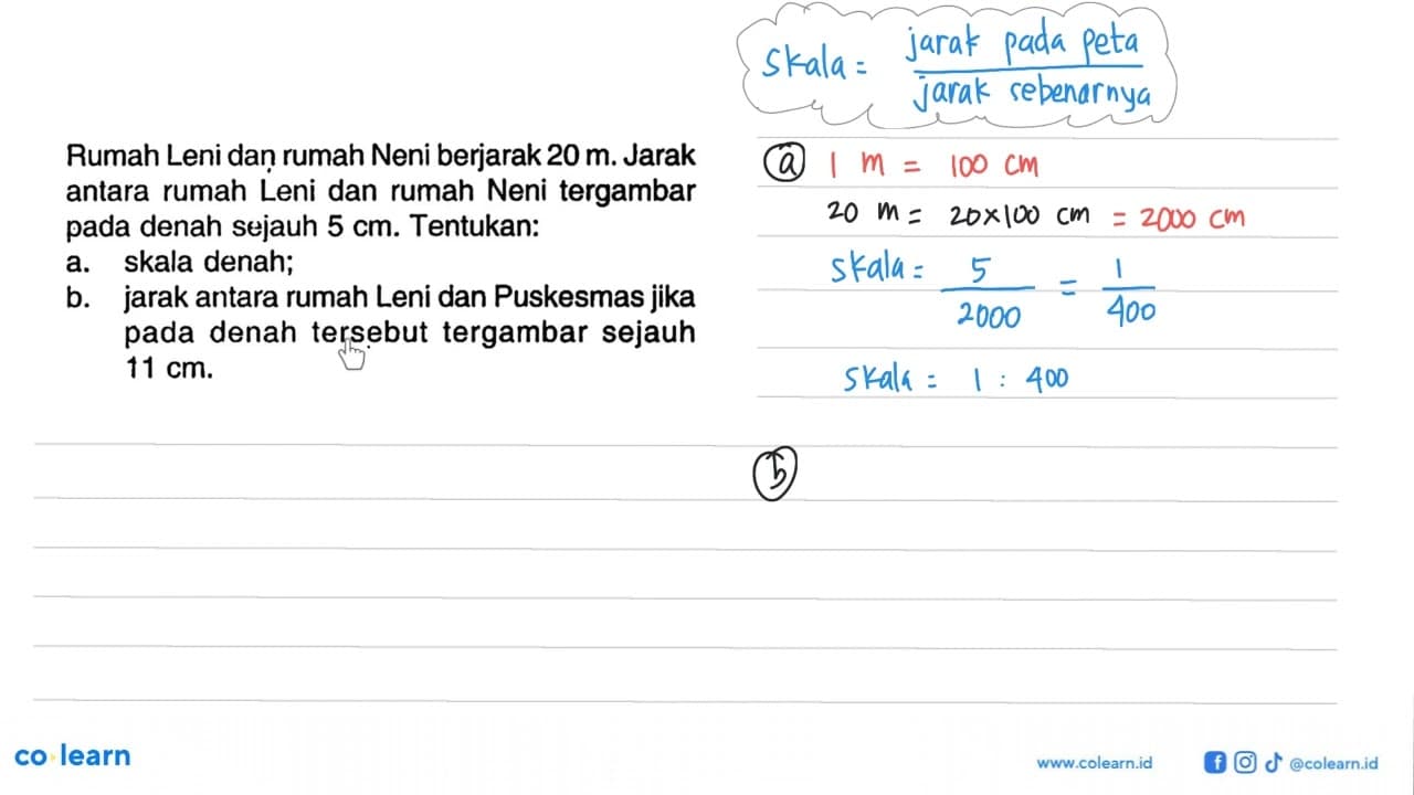 Rumah Leni dan rumah Neni berjarak 20 m . Jarak antara