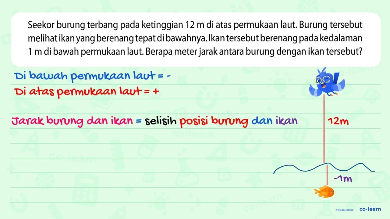 Seekor burung terbang pada ketinggian 12 m diatas permukaan