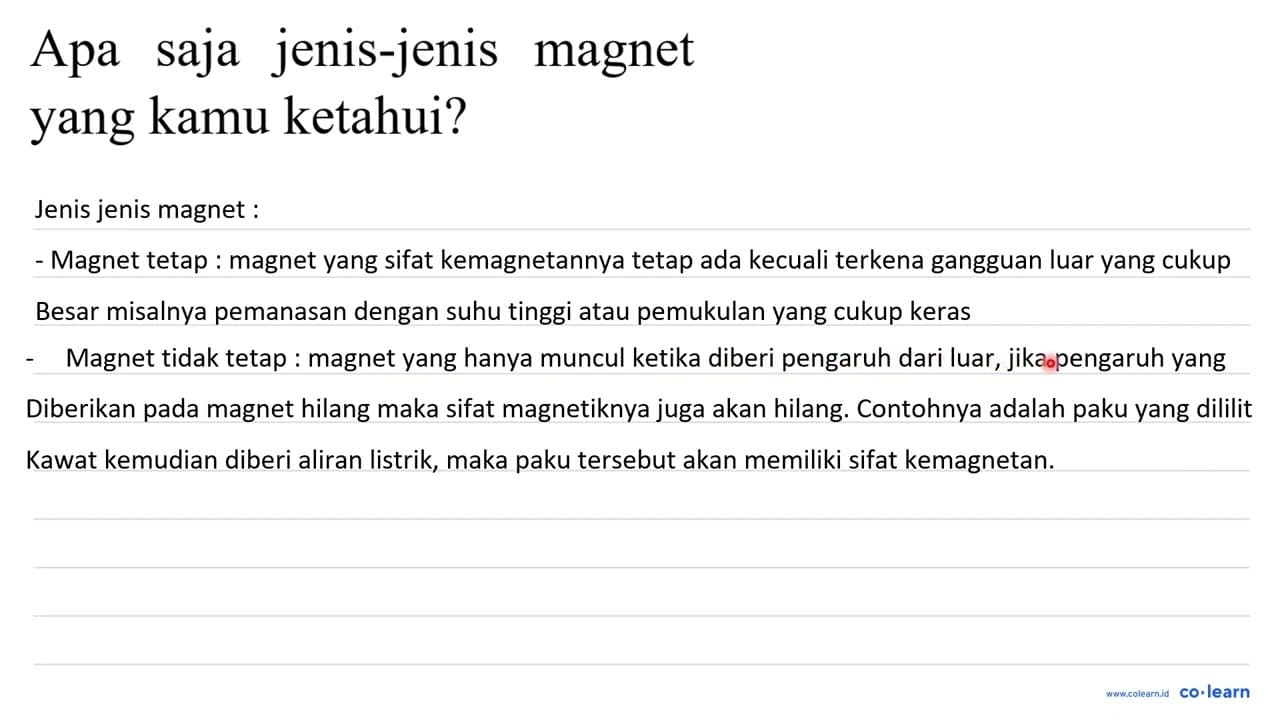 Apa saja jenis-jenis magnet yang kamu ketahui?