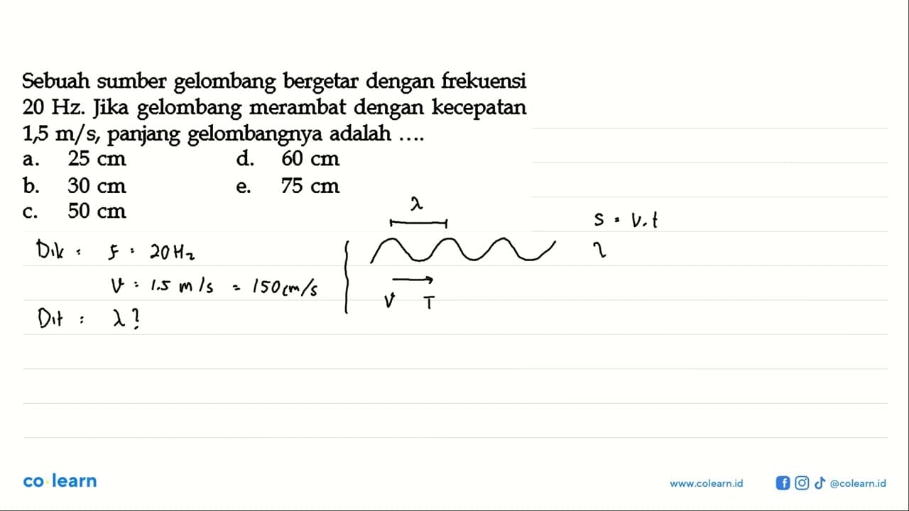 Sebuah sumber gelombang bergetar dengan frekuensi 20 Hz.