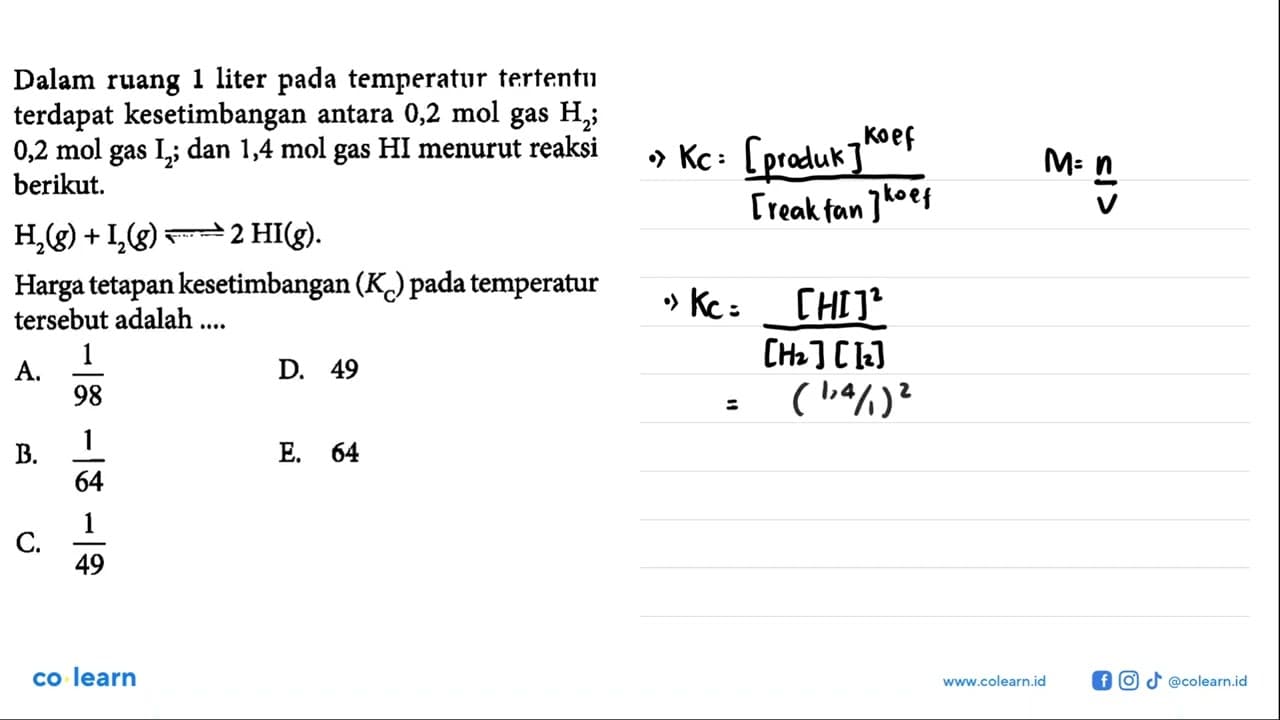 Dalam ruang 1 liter pada temperatur tertentu terdapat