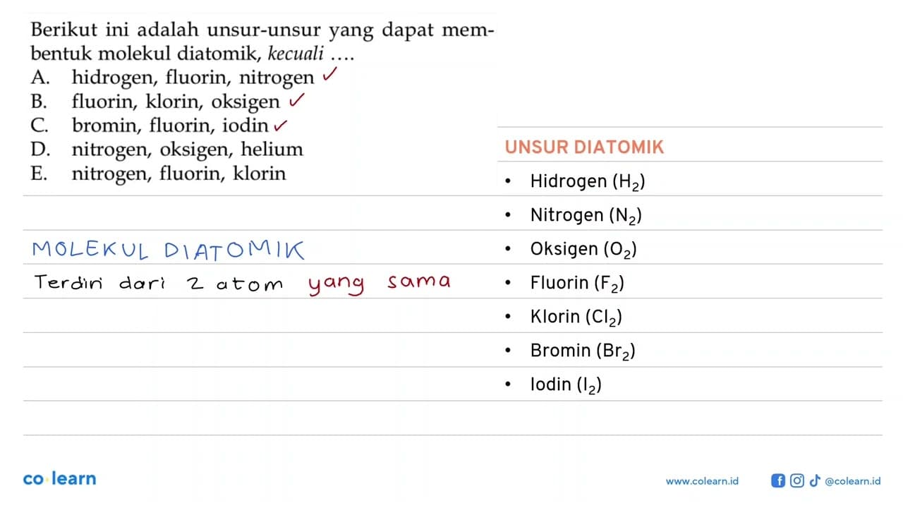 Berikut ini adalah unsur-unsur yang dapat membentuk molekul