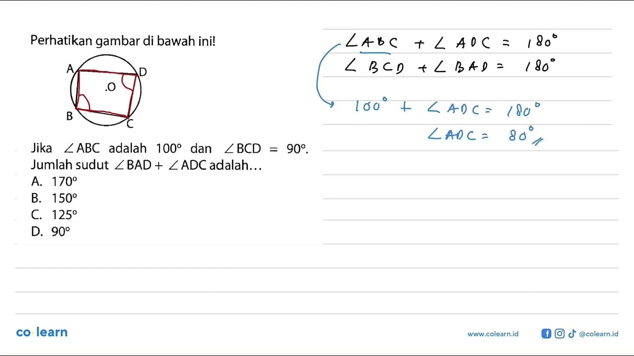 Perhatikan gambar di bawah ini!Jika sudut ABC adalah 100