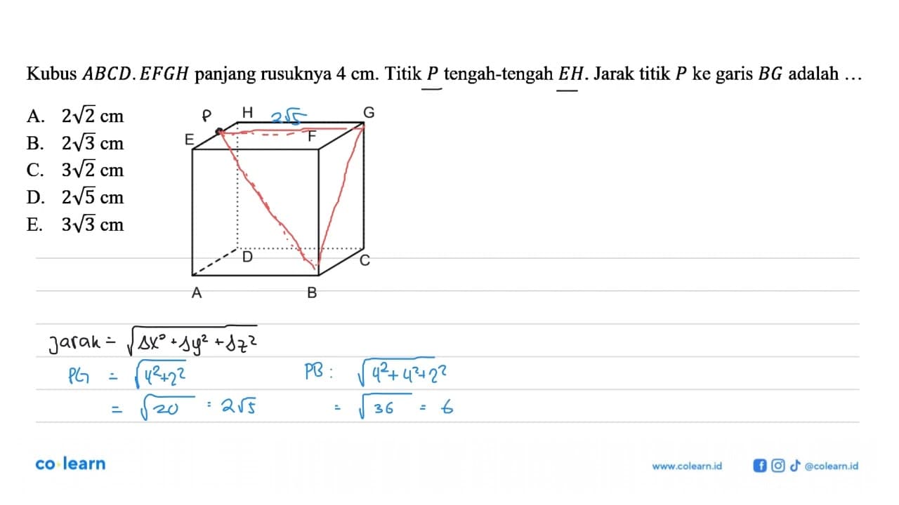 Kubus ABCD.EFGH panjang rusuknya 4 cm. Titik P