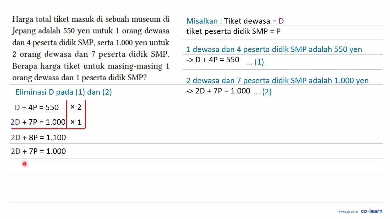 Harga total tiket masuk di sebuah museum di Jepang adalah