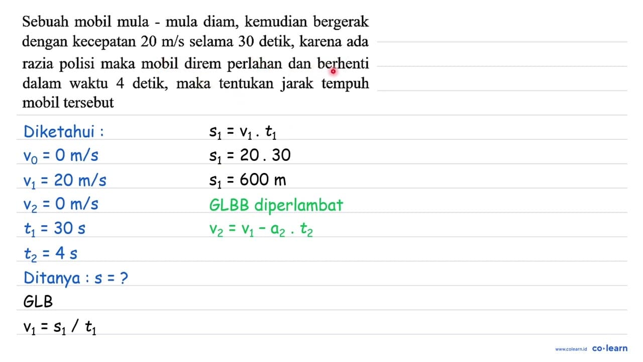 Sebuah mobil mula - mula diam, kemudian bergerak dengan