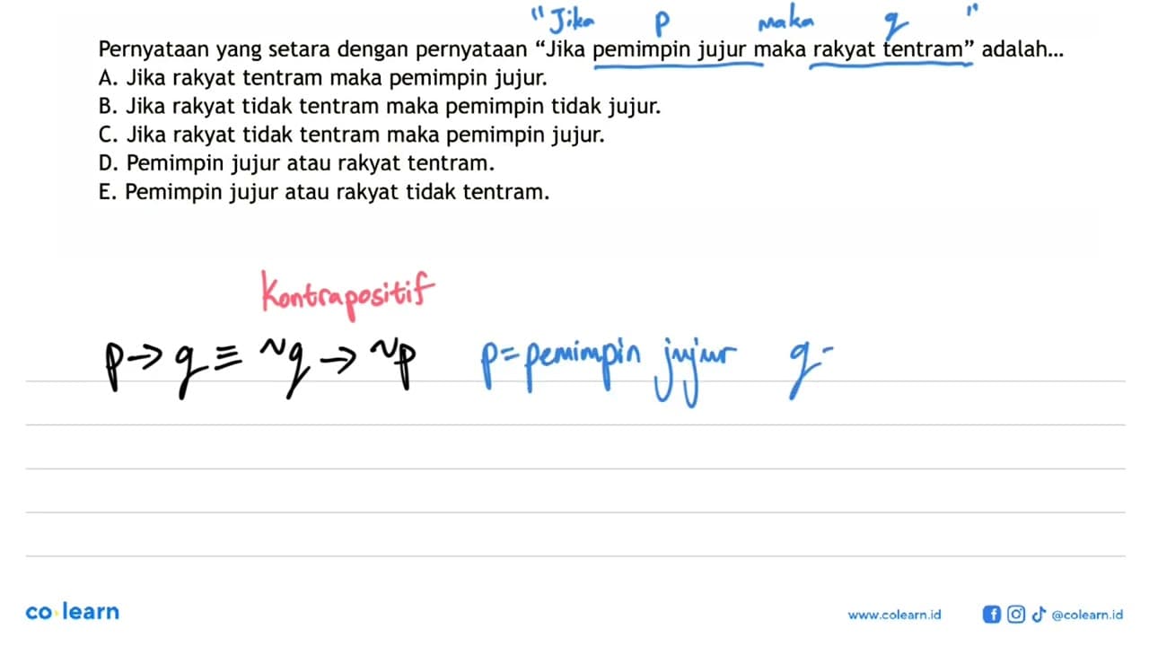 Pernyataan yang setara dengan pernyataan 'Jika pemimpin