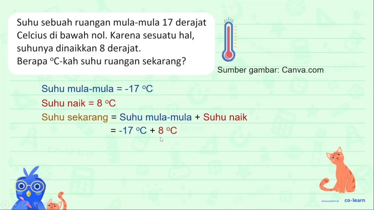 Suhu sebuah ruangan mula-mula 17 derajat Celcius di bawah