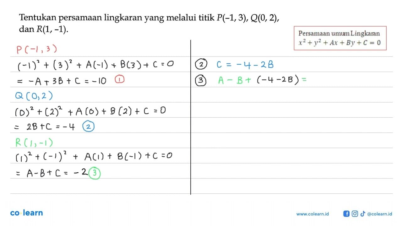 Tentukan persamaan lingkaran yang melalui titik P(-1,3),