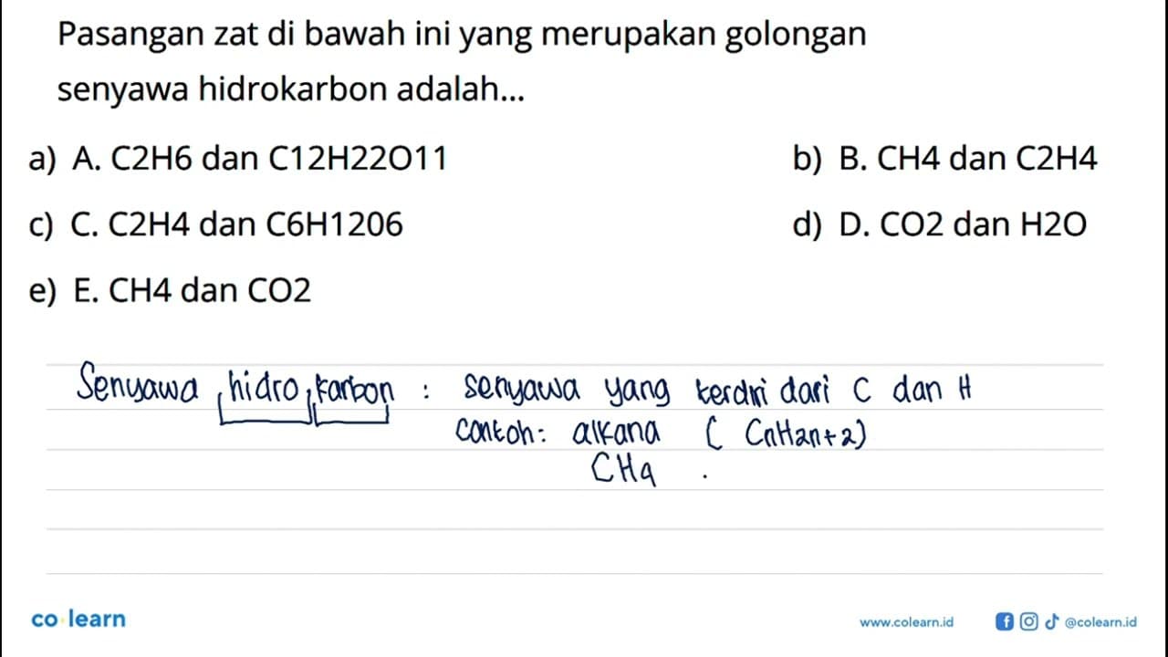 Pasangan zat di bawah ini yang merupakan golongan senyawa