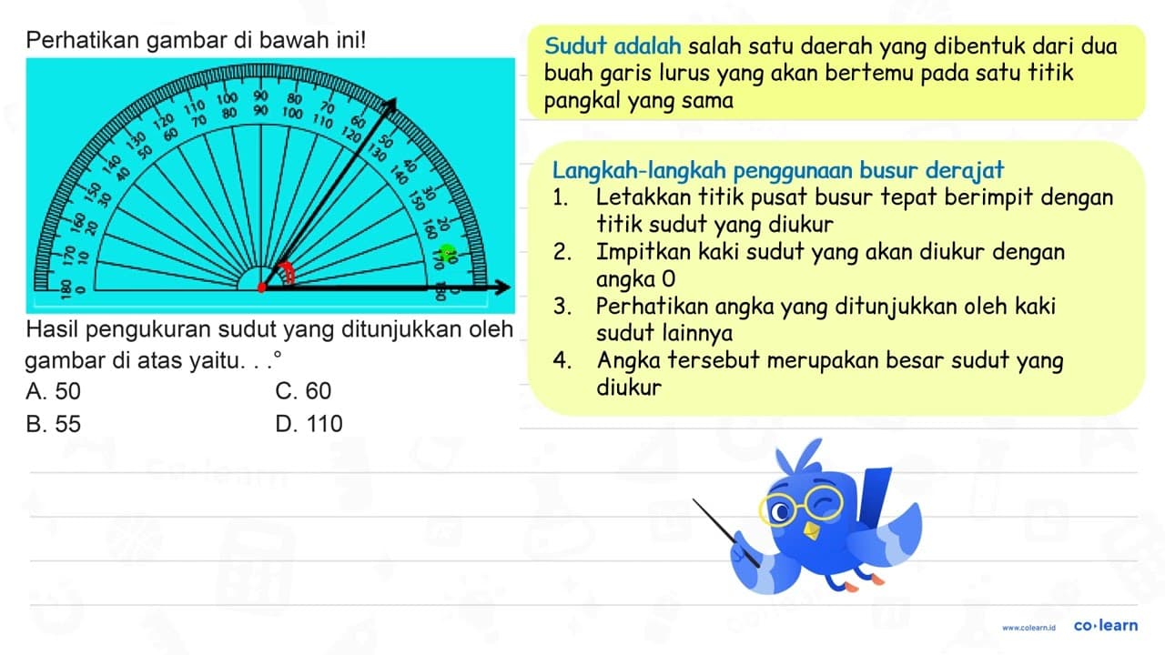 Perhatikan gambar di bawah ini! Hasil pengukuran sudut yang