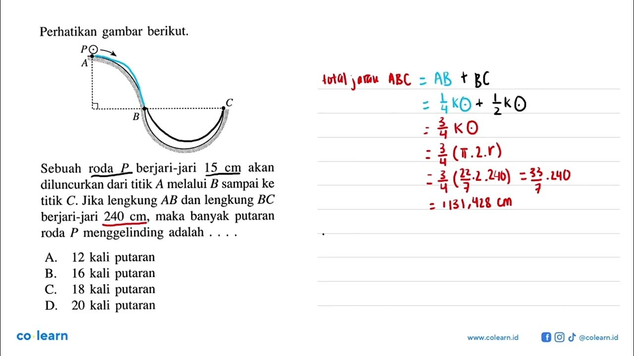 Perhatikan gambar berikut. Sebuah roda P berjari-jari 15 cm