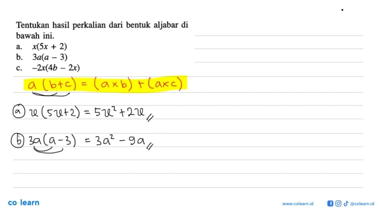 Tentukan hasil perkalian dari bentuk aljabar di bawah ini.