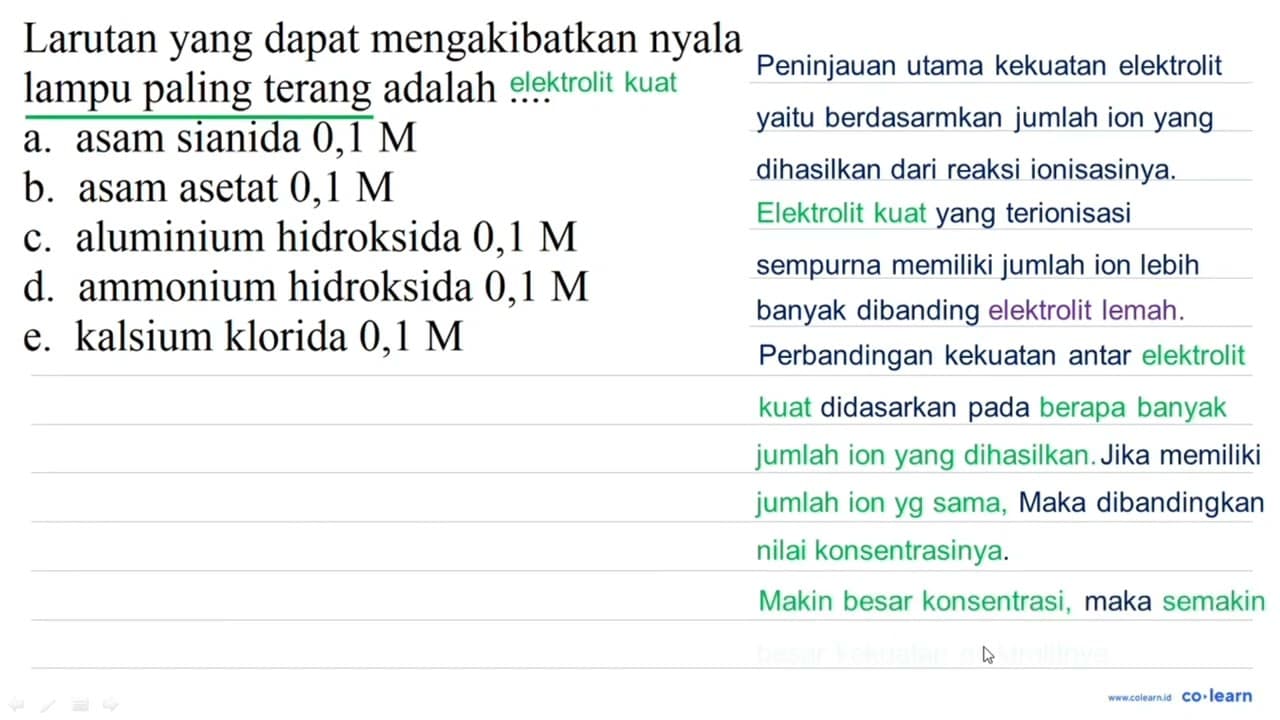 Larutan yang dapat mengakibatkan nyala lampu paling terang