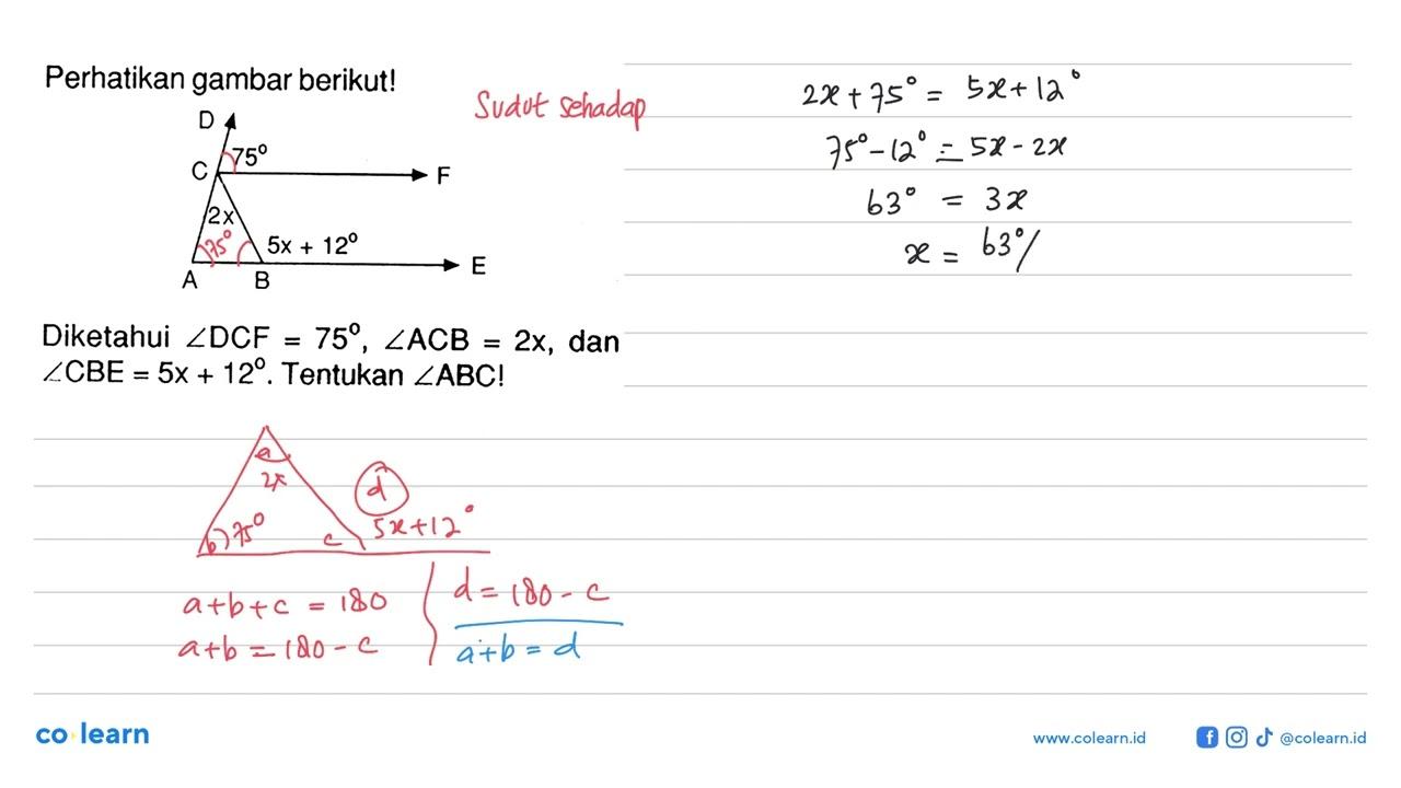 Perhatikan gambar berikut! D 75 C F 2x 5x+12 E A B