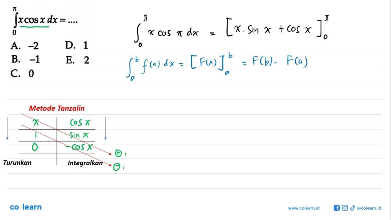 integral 0 pi xcos x dx=...