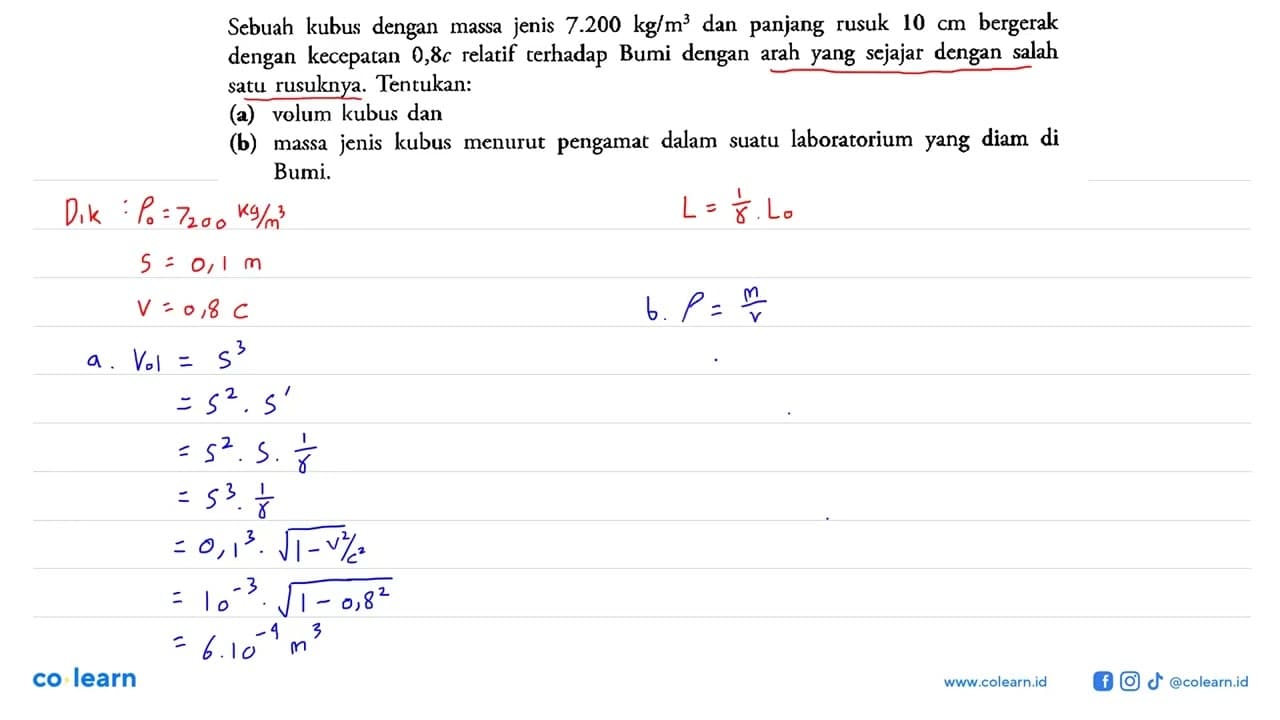 Sebuah kubus dengan massa jenis 7.200 kg/m^3 dan panjang