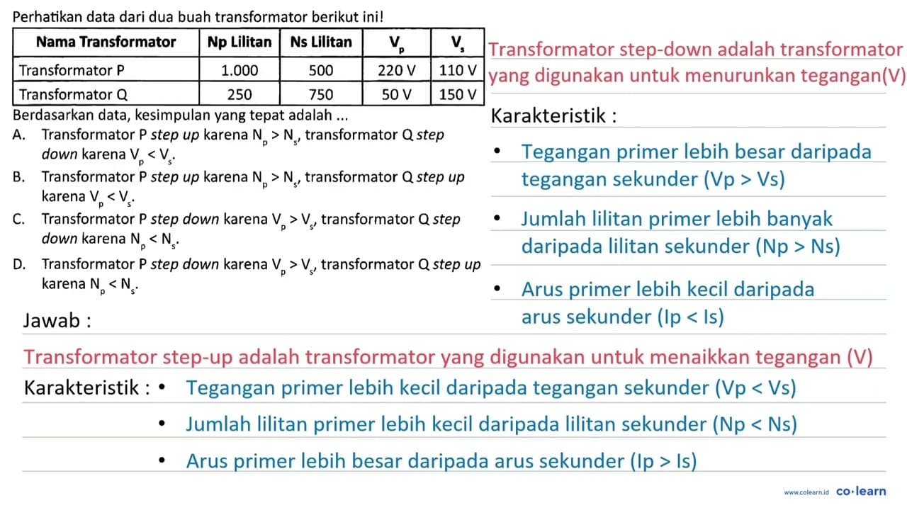 Perhatikan data dari dua buah transformator berikut ini!