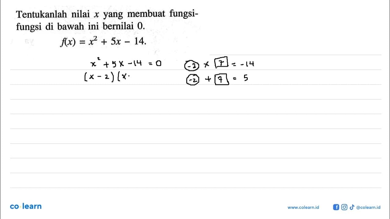 Tentukanlah nilai x yang membuat fungsi- fungsi di bawah