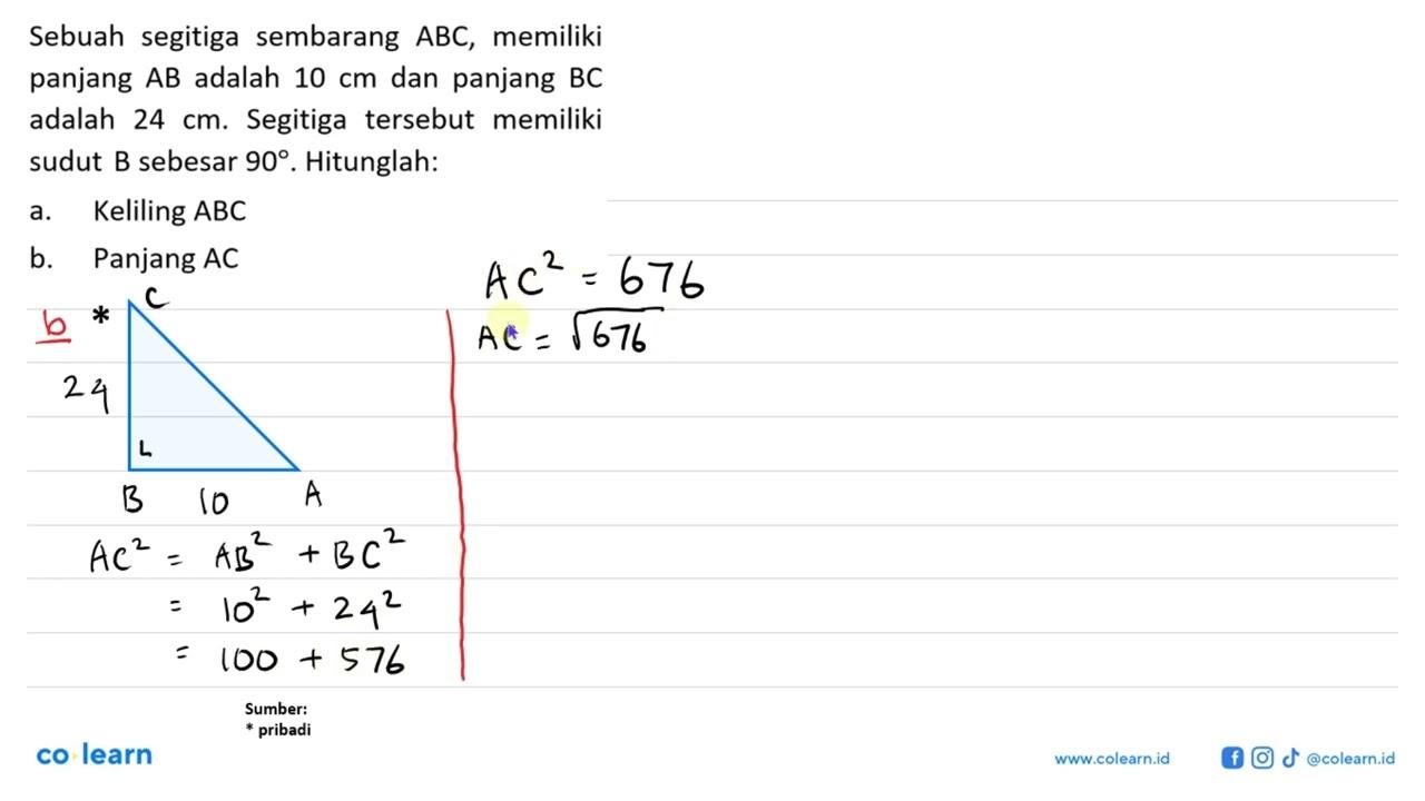 Sebuah segitiga sembarang ABC, memiliki panjang AB adalah