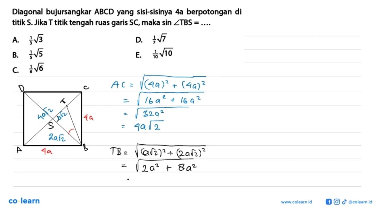 Diagonal bujursangkar ABCD yang sisi-sisinya 4a berpotongan