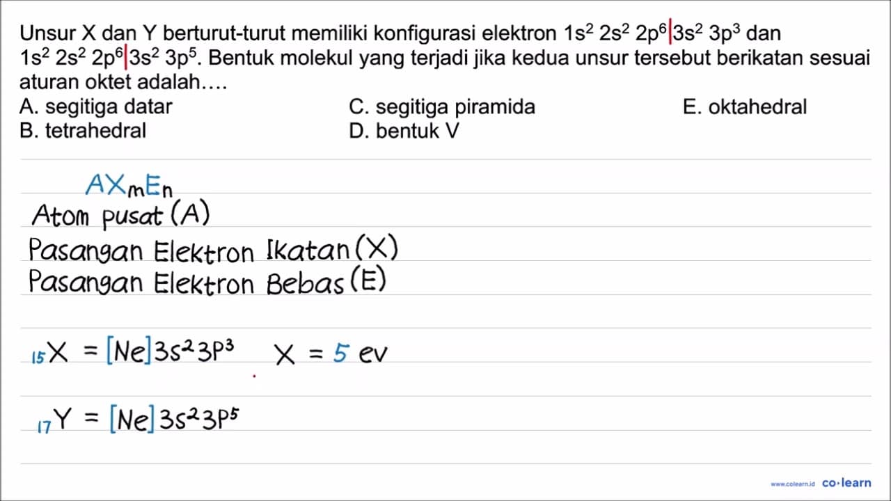 Unsur X dan Y berturut-turut memiliki konfigurasi elektron