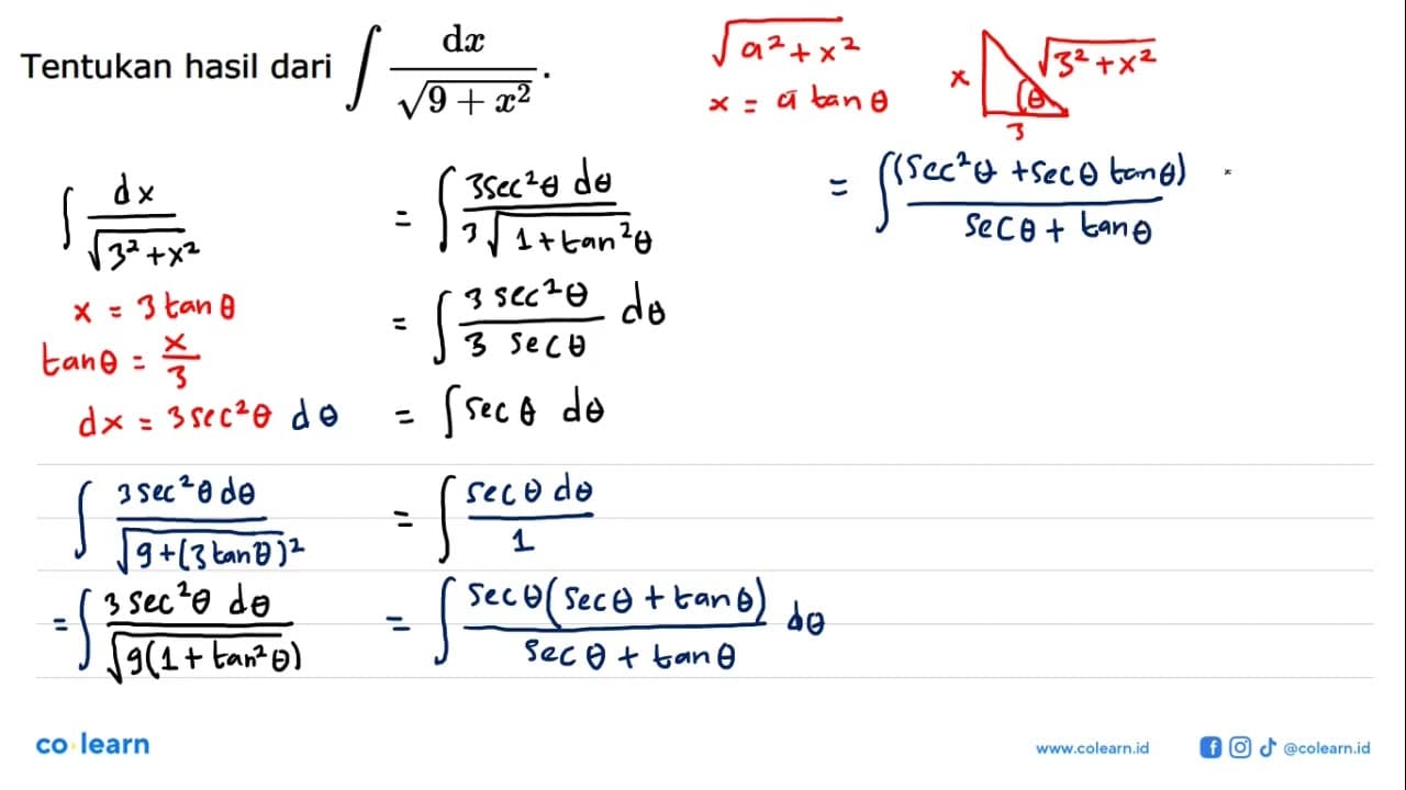 Tentukan hasil dari integral dx/akar(9+x^2).